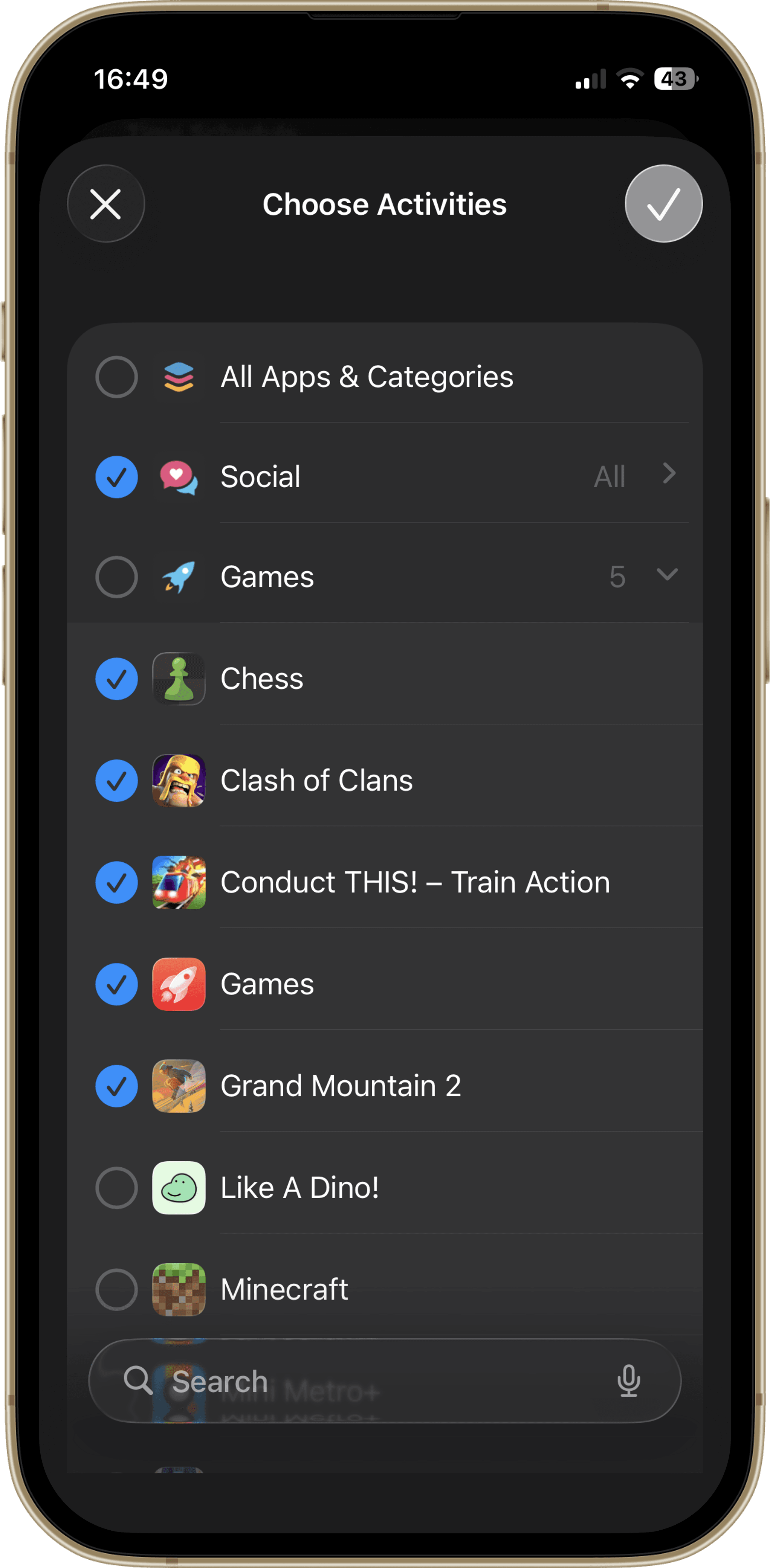 Choose apps to block